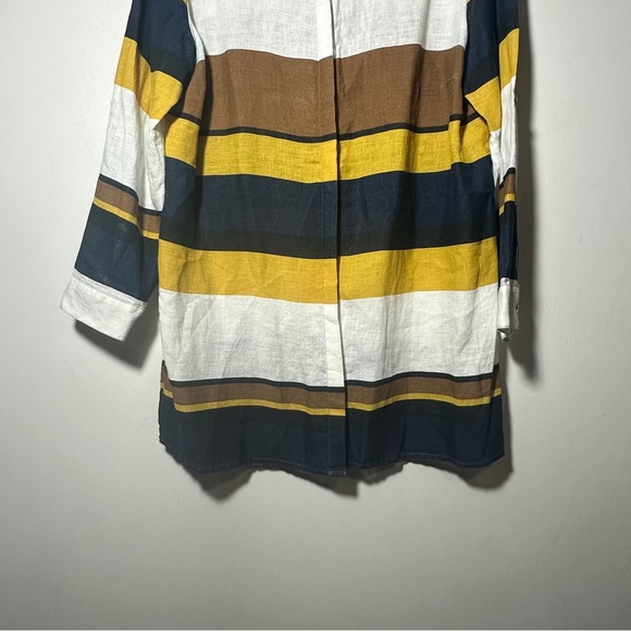 Chico’s Linen Hidden Button Multicolor Stripe Long Sleeve Tunic Size 2 Large - Picture 3 of 10